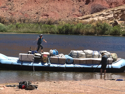 supply raft preparation at Lees Ferry