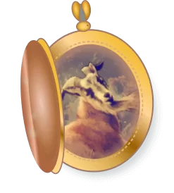 dancing goat portrait in coffee bean locket