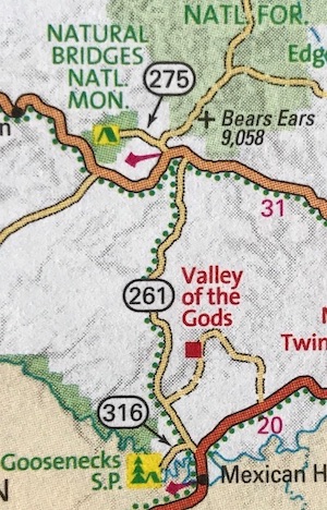 road atlas map detail from southeast Utah