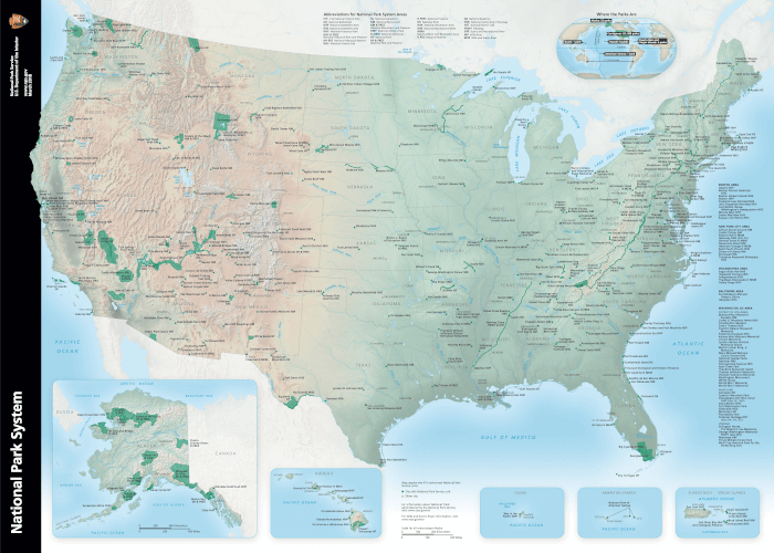 national park road trip map of parks and terrain