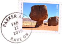 mushroom-shaped rock as canceled postage stamp