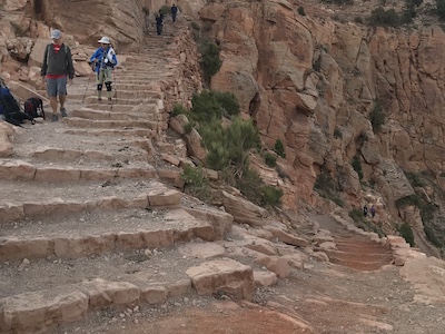 hikers descending stairs in Grand Canyon